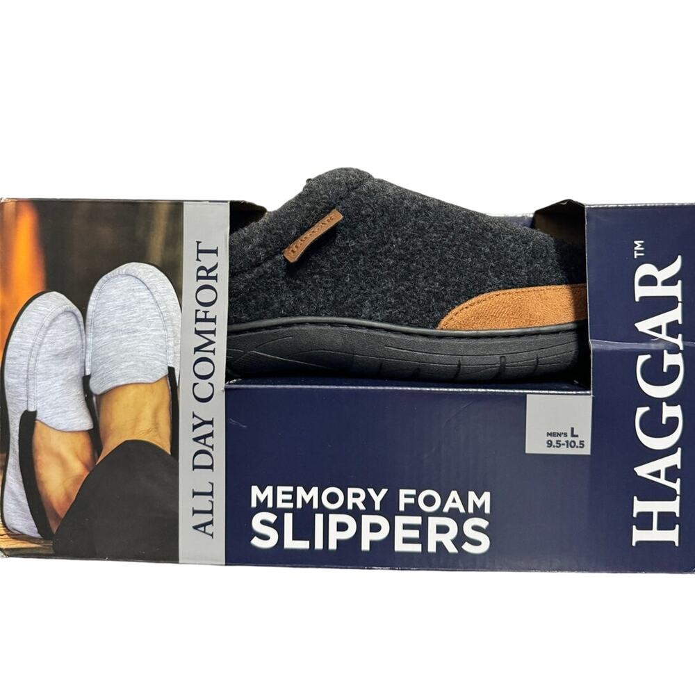 Haggar Mens Clog Slippers Size Large Gray Felt Memory Foam Lightweight New